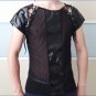 Sexy Mesh Transparent Men’s T-shirt Black Leather Short Sleeves Tops W930937