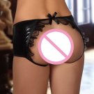 Women Black Leather Lace Sexy Short Pants Exposed buttocks With Belt W931091
