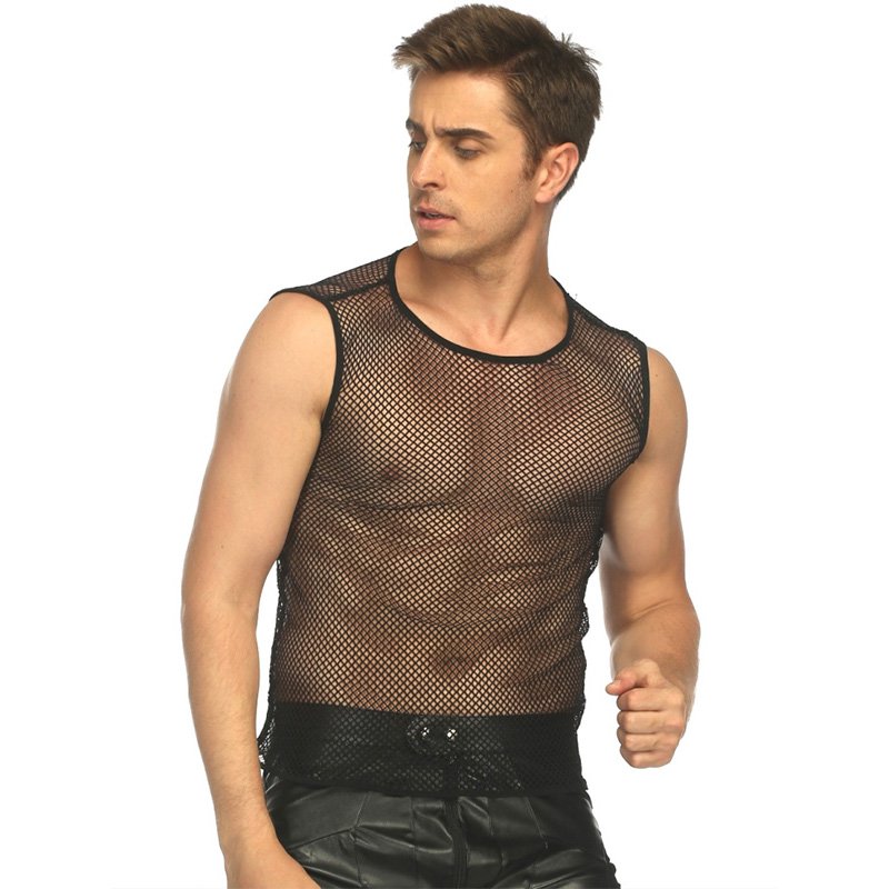 Gay Sexy Fishnet See Through Tank Top Sleeveless Nigh Clubwear Men