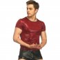 Night Party Club Wear Men’s Red Sexy Patent Leather Plaid T shirt W930959B