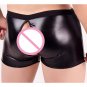 Men Underwear Boxer Shorts Sexy Black Wetlook Faux Leather Crotchless Gay Fetish Boxer W930964A
