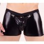 Men Underwear Boxer Shorts Sexy Black Wetlook Faux Leather Crotchless Gay Fetish Boxer W930964A