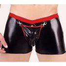 Men Underwear Boxer Shorts Sexy Red Wetlook Faux Leather Crotchless Gay Fetish Boxer W930964B