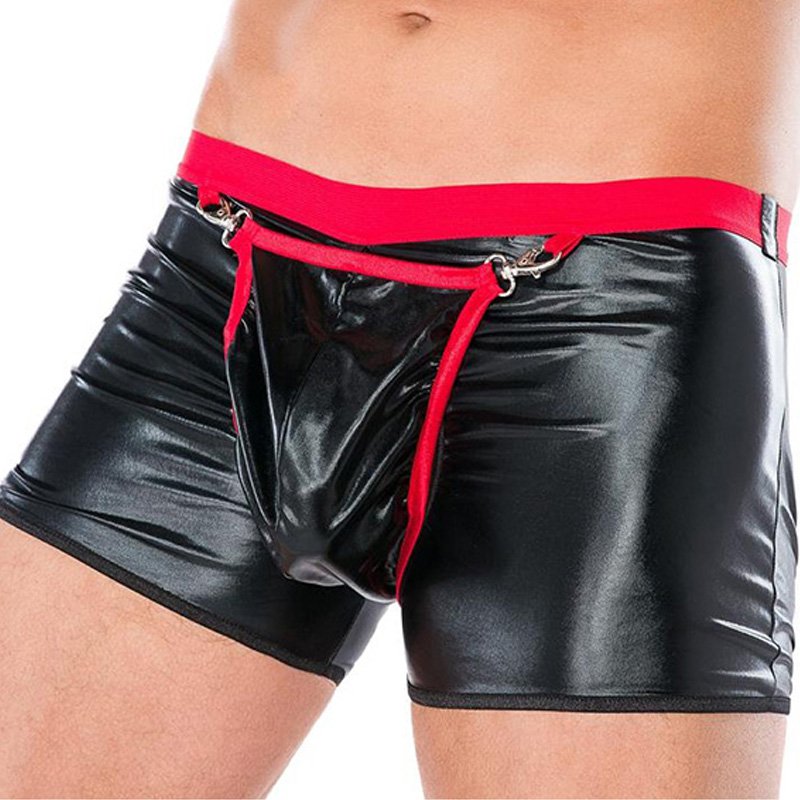 Men Underwear Boxer Shorts Sexy Red Wetlook Faux Leather Crotchless Gay Fetish Boxer W930964b 0988