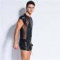 Black Leather Mesh Patchwork Men Sexy See Through Blouses Gay Club Wear Tops W926733