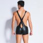 Gay Erotic Lingerie Wet Look Skinny Crisscross Leather Jumpsuit Men Sexy Lingerie Bodysuit W926737