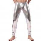Candy Color Men Silver Wetlook Faux Leather Skinny Legging Gay Fetish Pants WT42705B