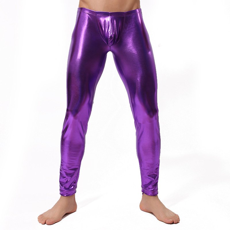 Candy Color Men Purple Wetlook Faux Leather Skinny Legging Gay Fetish ...