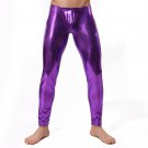 Candy Color Men Purple Wetlook Faux Leather Skinny Legging Gay Fetish Pants WT42705D
