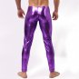 Candy Color Men Purple Wetlook Faux Leather Skinny Legging Gay Fetish Pants WT42705D