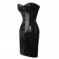 Gothic Women Sexy Steampunk Black Wetlook Pvc Leather Corset Dress Long CB371632B