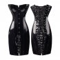 Gothic Women Sexy Steampunk Black Wetlook Pvc Leather Corset Dress Long CB371632B