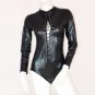 Women's Leather Bodysuit Long Sleeve Lace-up Club Jumpsuit PU Teddy Lingerie W850842