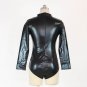 Women's Leather Bodysuit Long Sleeve Lace-up Club Jumpsuit PU Teddy Lingerie W850842