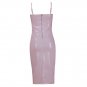 Sexy PVC Bodycon Evening Party Wear Pink Leather Clubwear Slim Midi Dress W6600308D