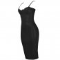 Sexy PVC Bodycon Evening Party Wear Black Leather Clubwear Slim Midi Dress W6600308B