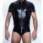 4XL Men Fetish Faux Leather Short Sleeve Club Wear Teddy Lingerie Bodysuit W926664