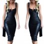 Gothic Style Vinly Leather Bodycon Party Clubwear Midi Dress WE830684