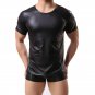 Men Summer Short Sleeve Black Faux Leather Casual Club Wear Tops W926612
