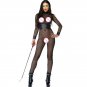 Women Black Mesh Leather Patchwork Fishnet Transparent Long Jumpsuit W861279