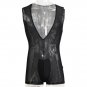 Men Black Erotic Deep V Neck Sheer Mesh See Through Bodysuit W860803