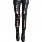 Women's Black Skinny Lace Up Leggings Punk Rock Gothic Leather Pants WL37122