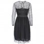 Black Polka Dot Sheer Mesh Long Sleeve Sexy Transparet Midi Lace Net Yarn Dress W850449