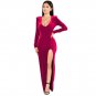 Velvet High Split Dress Women Sexy Deep V Neck Autumn Long Sleeve Maxi Dress WT41478B