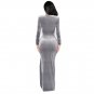 Velvet High Split Dress Women Sexy Deep V Neck Autumn Long Sleeve Maxi Dress WT41478D
