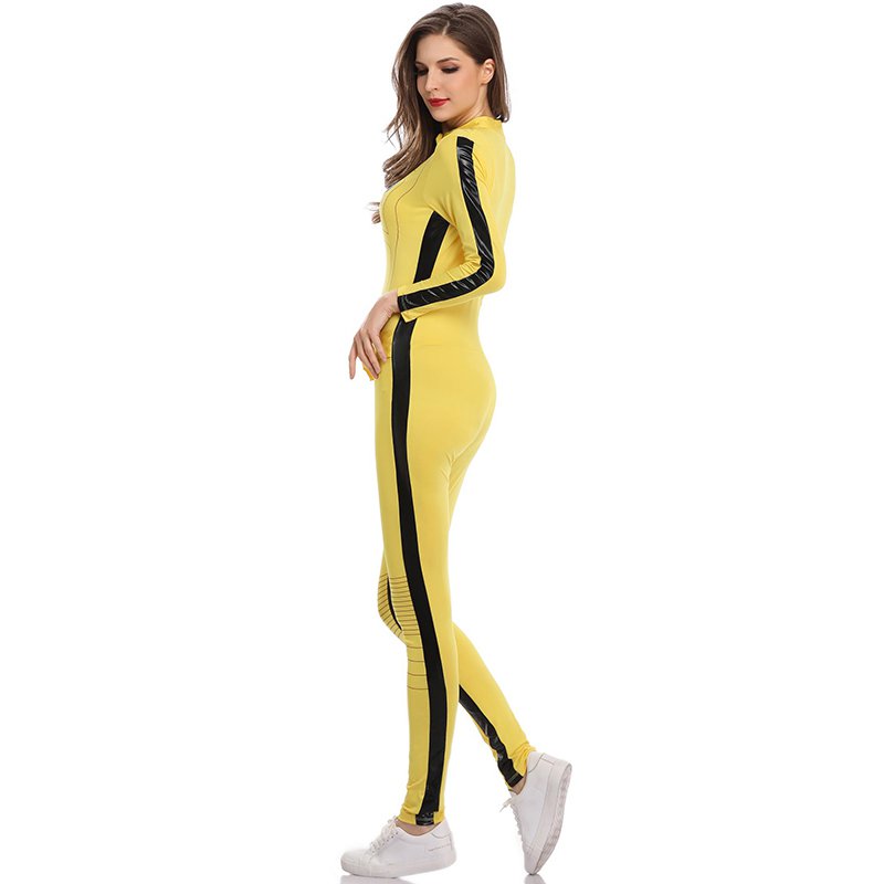 Kill Bill Costume Adult Women Ninja Martial Arts Bruce Lee Motocycle Yellow Jumpsuit W531842