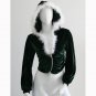 Women Dark Green Fetish Hoodie Coat Sexy Santa Hooded Crop Top Costume W4004B