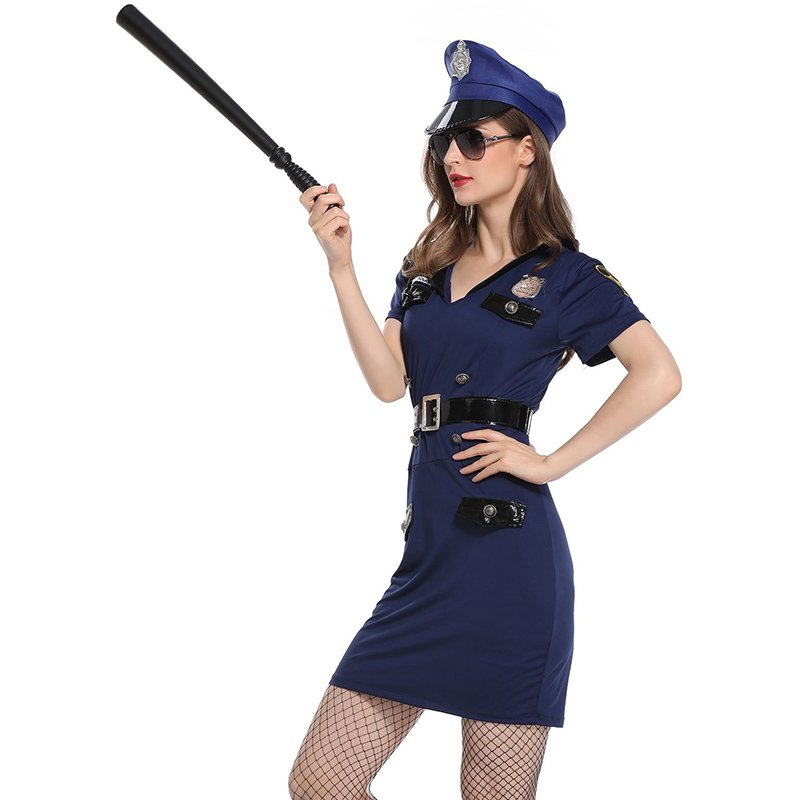 Sexy Cosplay Cop Fancy Dress With Hat Handcuff Role Play Police Costumes For Women W531881 