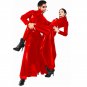 Women Men Unisex Red PVC Gothic Wetlook Faux Leather Sexy Trench Leather Catsuit W931051B