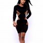 Sexy Autumn Mesh Insert Long Sleeve Mini Bodycon Dress Black W84416A