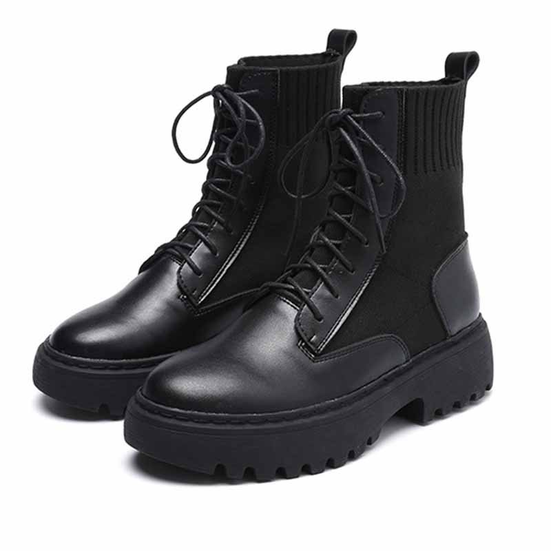 Black Leather Martin Boots Women 2019 Autumn Winter Warm Shoes Women's ...