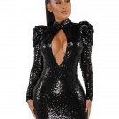 Sexy Sequin Backless Short Club Party Evening Dress Long Sleeve Bodycon Mini Dresses