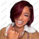 Ombre Red High Quality  Human Hair Straight Bob Lace front Wigs