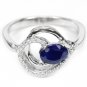 Genuine 1.27 carat Deep Blue Sapphire Diamond Solid Silver Heart Engagement Ring Valentines