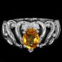 Ladies 0.7 carat Natural Citrine Simulated Diamonds 14K Gold Solid Sterling Silver Engagement Ring