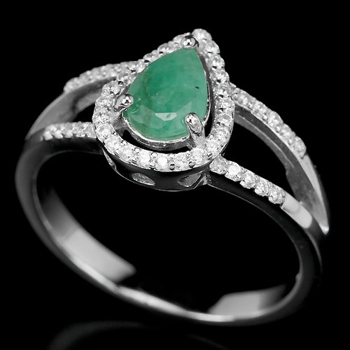 Ladies Green Emerald Simulated Diamonds Solid Sterling Silver 14K Gold Coated Engagement Ring