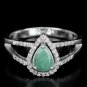 Ladies Green Emerald Simulated Diamonds Solid Sterling Silver 14K Gold Coated Engagement Ring