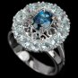Ladies 3.1 Carat Natural Blue Topaz Solid 925 Sterling Silver 14K Gold Coated Halo Dress Ring