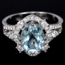 Ladies 2.5 carat Blue Topaz Simulated Diamonds Solid Sterling Silver Engagement Halo Ring Valentines