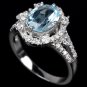 Ladies 2.5 carat Blue Topaz Simulated Diamonds Solid Sterling Silver Engagement Halo Ring Valentines