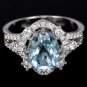 Ladies 2.5 carat Blue Topaz Simulated Diamonds Solid Sterling Silver Engagement Halo Ring Valentines