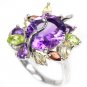 Ladies Large 4.5 carat Purple Amethyst Citrine Peridot Garnet Solid Silver Dress Ring Valentines