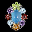 Ladies 5.62 carat Blue Chalcedony Amethyst Peridot Garnet Solid Silver Dress Ring Valentines Gift
