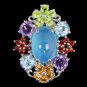 Ladies 5.62 carat Blue Chalcedony Amethyst Peridot Garnet Solid Silver Dress Ring Valentines Gift