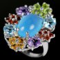 Ladies 5.62 carat Blue Chalcedony Amethyst Peridot Garnet Solid Silver Dress Ring Valentines Gift