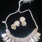 Bollywood Indian Ethnic Princess Kundan Silver Fashion Jewelry Necklace Earrings